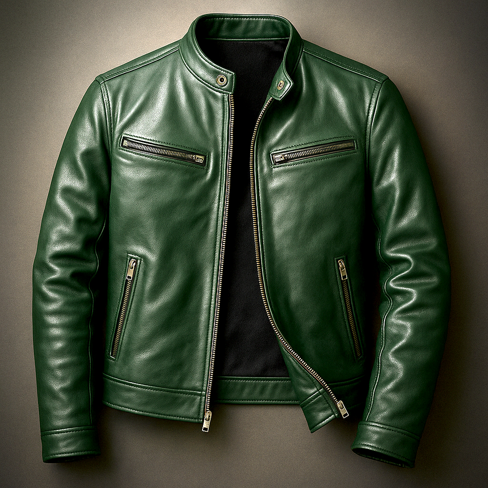 Men's Faux Leather Snap Collar Moto Jacket, Zip Up Racer Style Biker Jacket