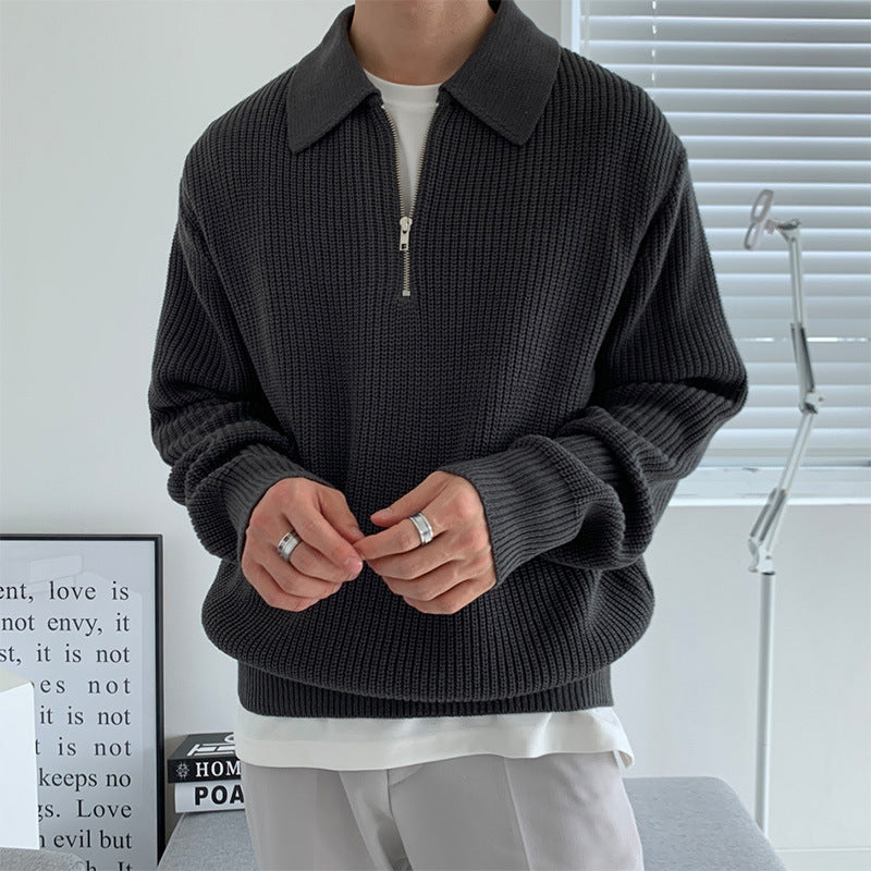 Men's Half-Zip Knit Quarter-Zip Sweater, Winter Ribbed Pullover
