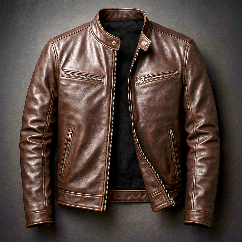 Men's Faux Leather Snap Collar Moto Jacket, Zip Up Racer Style Biker Jacket