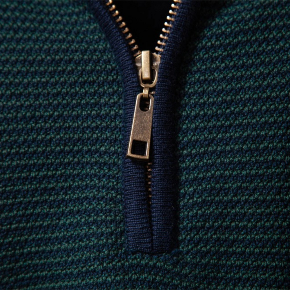 Men's Color Block Quarter Zip Sweater, Textured Stripe Stand Collar Pullover