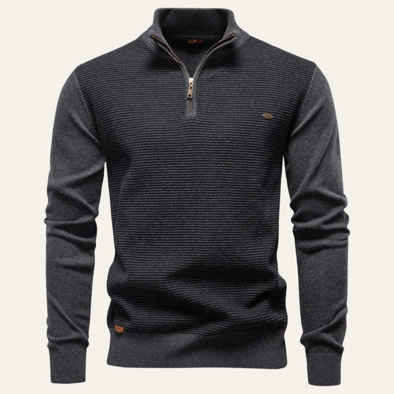 Men's Color Block Quarter Zip Sweater, Textured Stripe Stand Collar Pullover