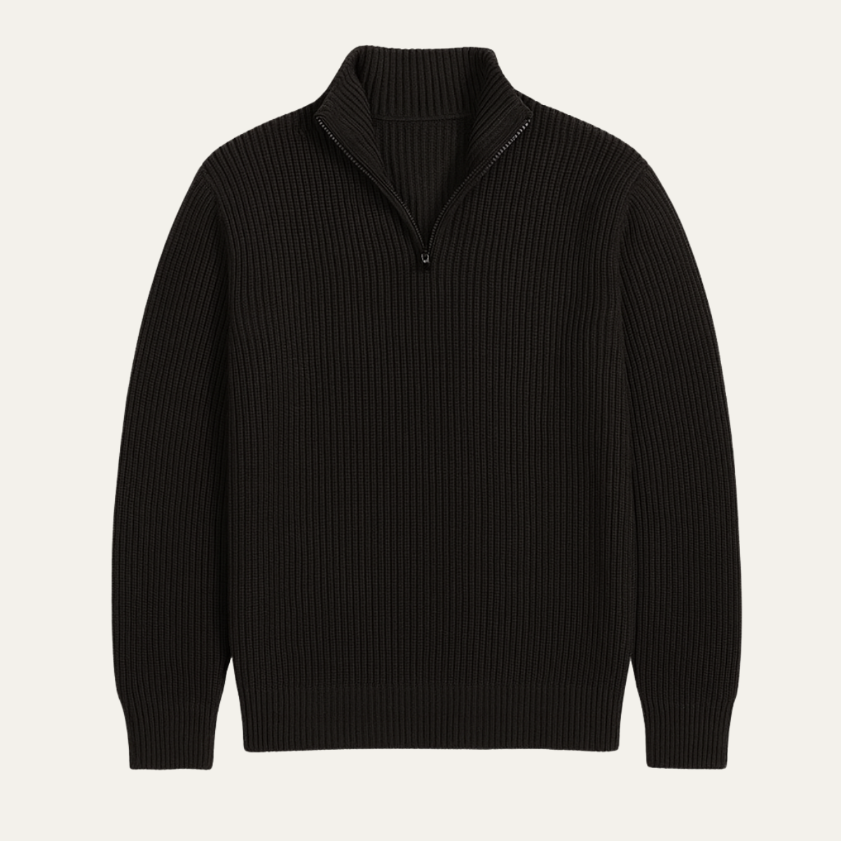 Men's Heavy Rib Knit Quarter Zip Sweater, Stand Collar Metal Zip Winter Pullover