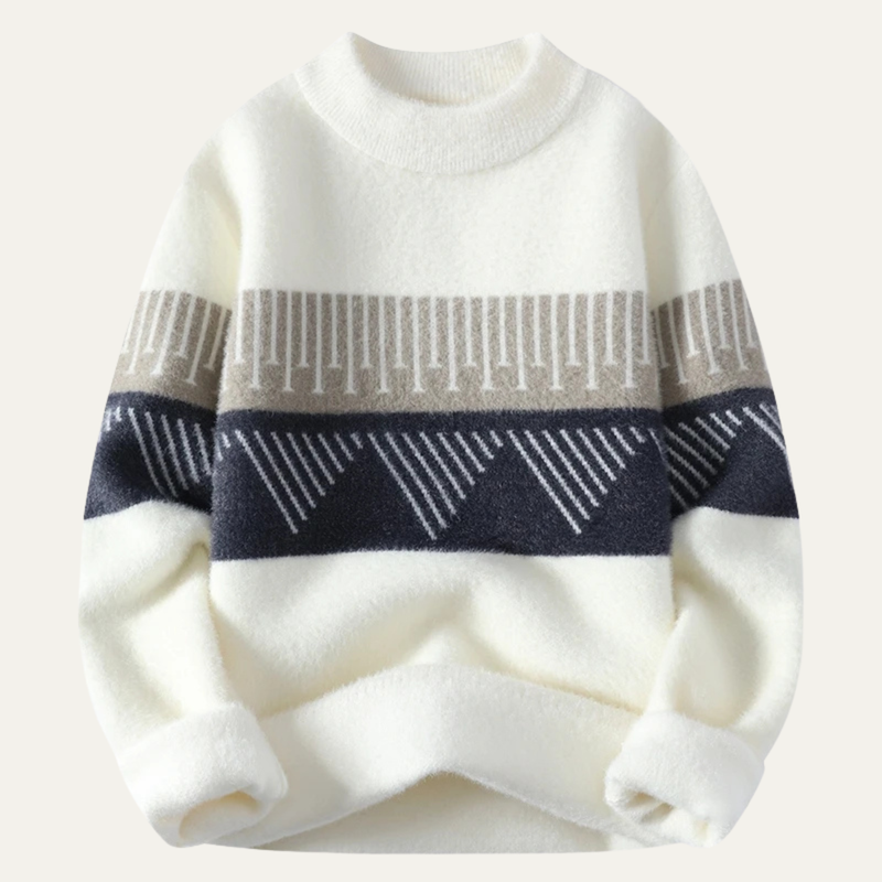 Men's Brushed Geometric Band Sweater, Relaxed Crewneck Pullover