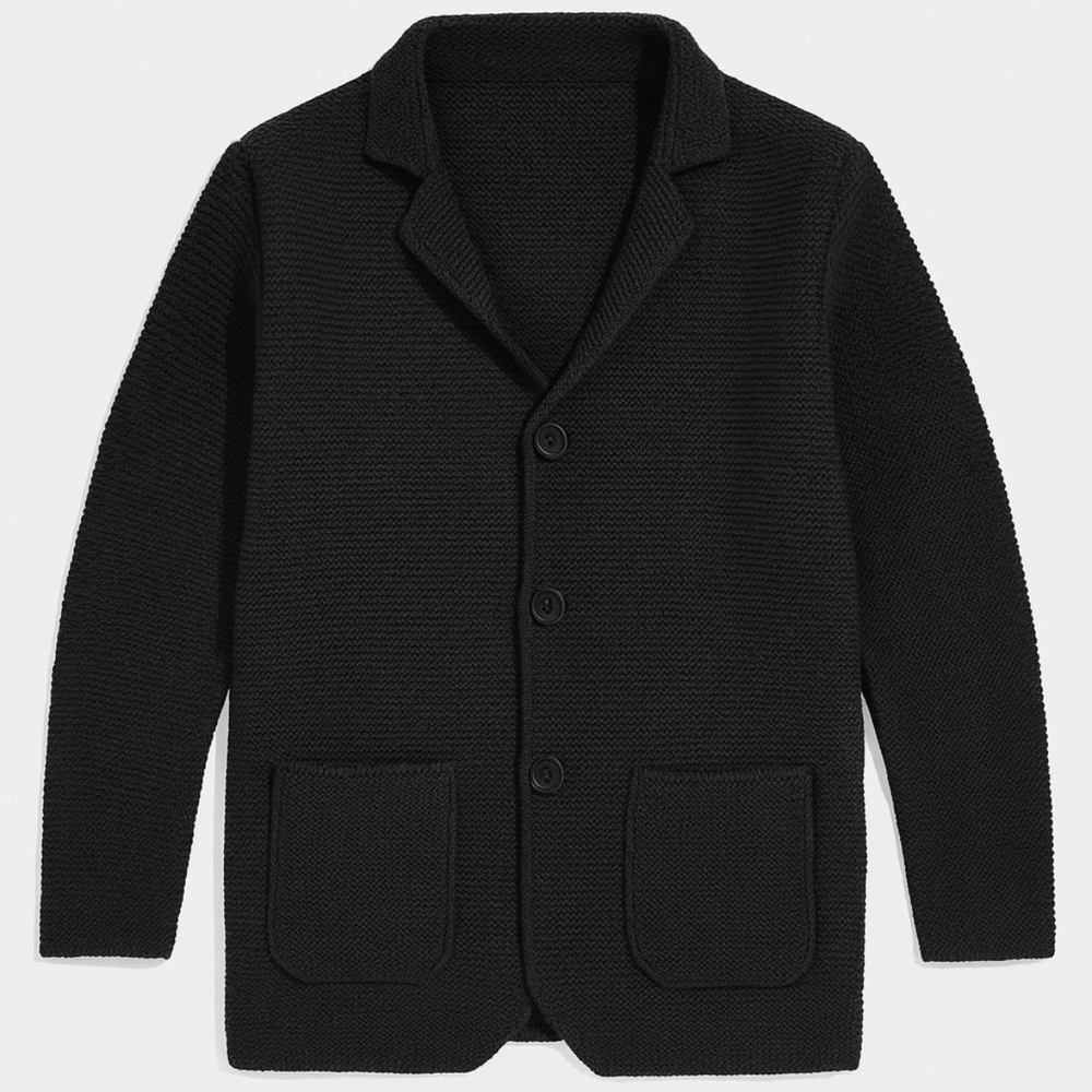 Men's Ridged Knit Blazer, Notch Lapel Button Front Cardigan Jacket