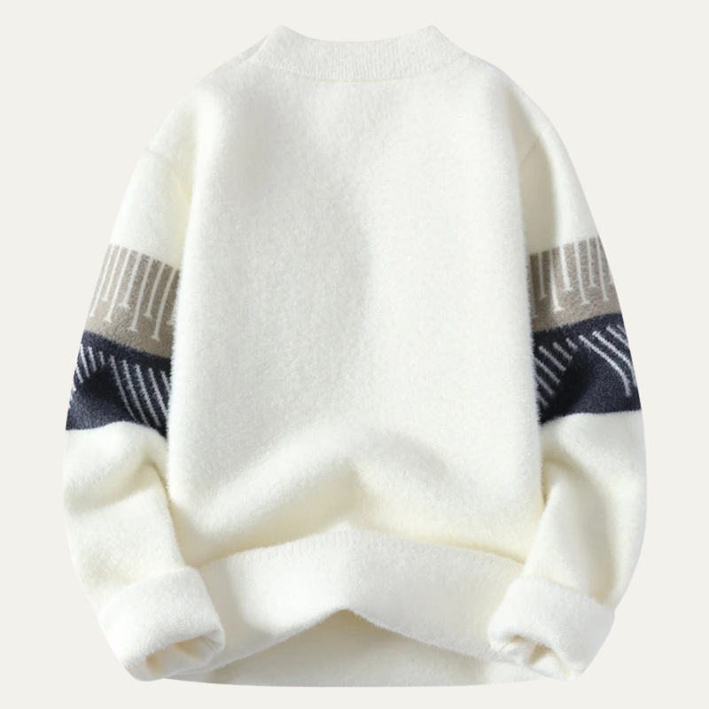 Men's Brushed Geometric Band Sweater, Relaxed Crewneck Pullover