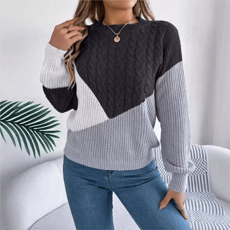 Women's Color-Block Knit Sweater, Oversized Winter Pullover