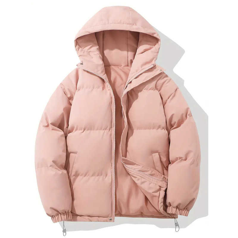 Men's Boxy Hooded Puffer Jacket, Quilted Drawcord Hem Zip Up Winter Coat