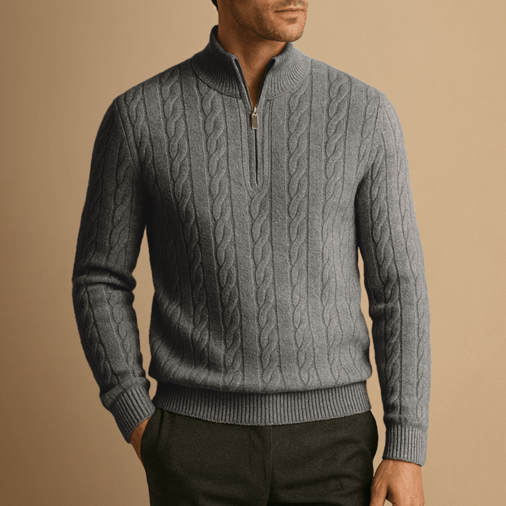 Men's Half-Zip Knit-Blend Quarter-Zip Sweater, Oversized Winter Ribbed Pullover