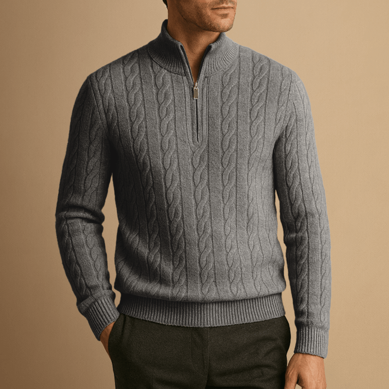 Men's Half-Zip Knit-Blend Quarter-Zip Sweater, Oversized Winter Ribbed Pullover