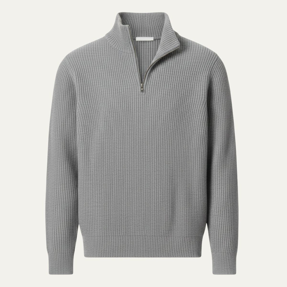 Men's Vertical Ribbed Quarter Zip Sweater, High Stand Collar Winter Pullover
