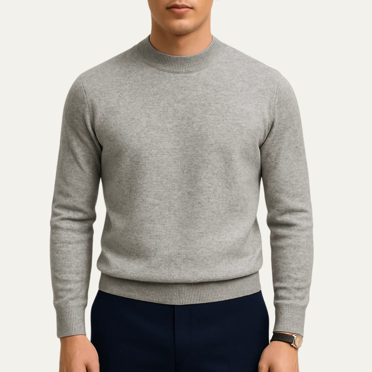 Men's Smooth Fine Knit Sweater, Slim Fit Long Sleeve Layering Pullover