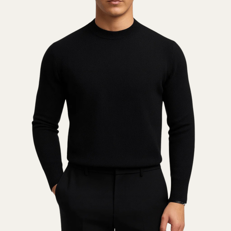 Men's Smooth Fine Knit Sweater, Slim Fit Long Sleeve Layering Pullover