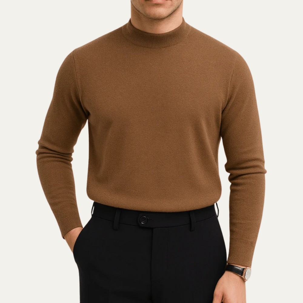Men's Smooth Fine Knit Sweater, Slim Fit Long Sleeve Layering Pullover