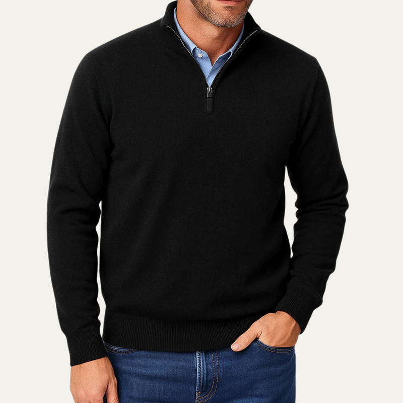 Men's Smooth Knit Quarter Zip Sweater, Mock Neck Ribbed Cuff Everyday Pullover