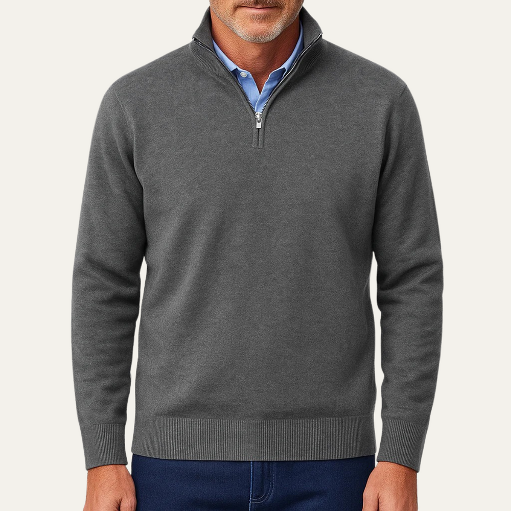 Men's Smooth Knit Quarter Zip Sweater, Mock Neck Ribbed Cuff Everyday Pullover