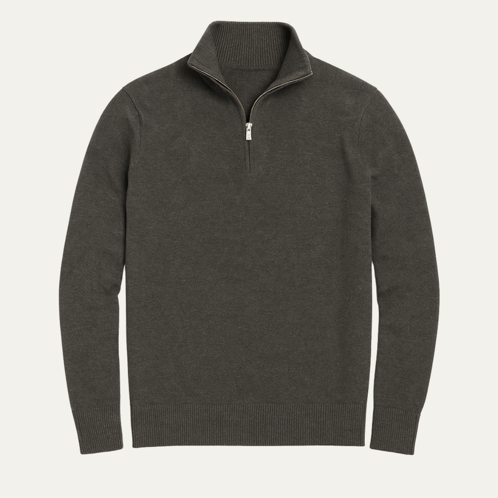 Men's Smooth Knit Quarter Zip Sweater, Mock Neck Ribbed Cuff Everyday Pullover