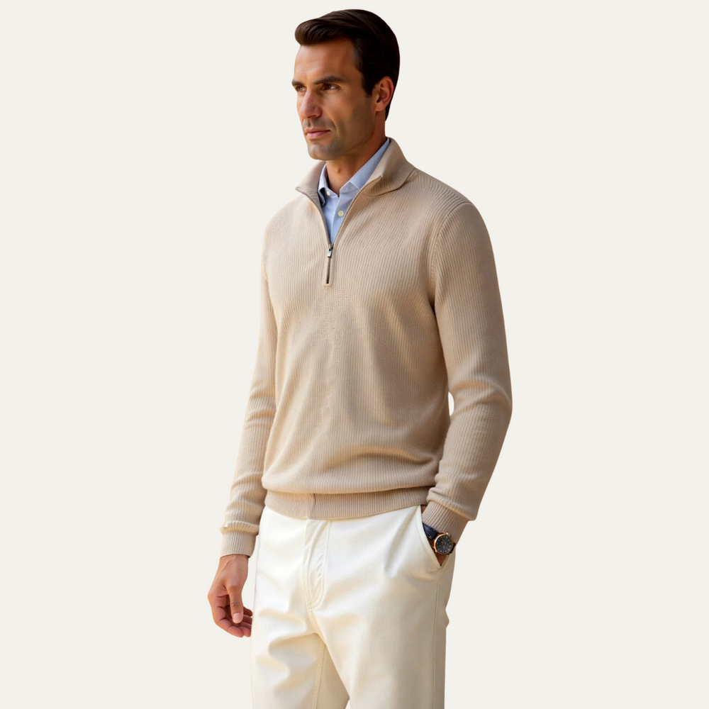Men's Half-Zip Quarter-Zip Sweater, Ribbed Pullover