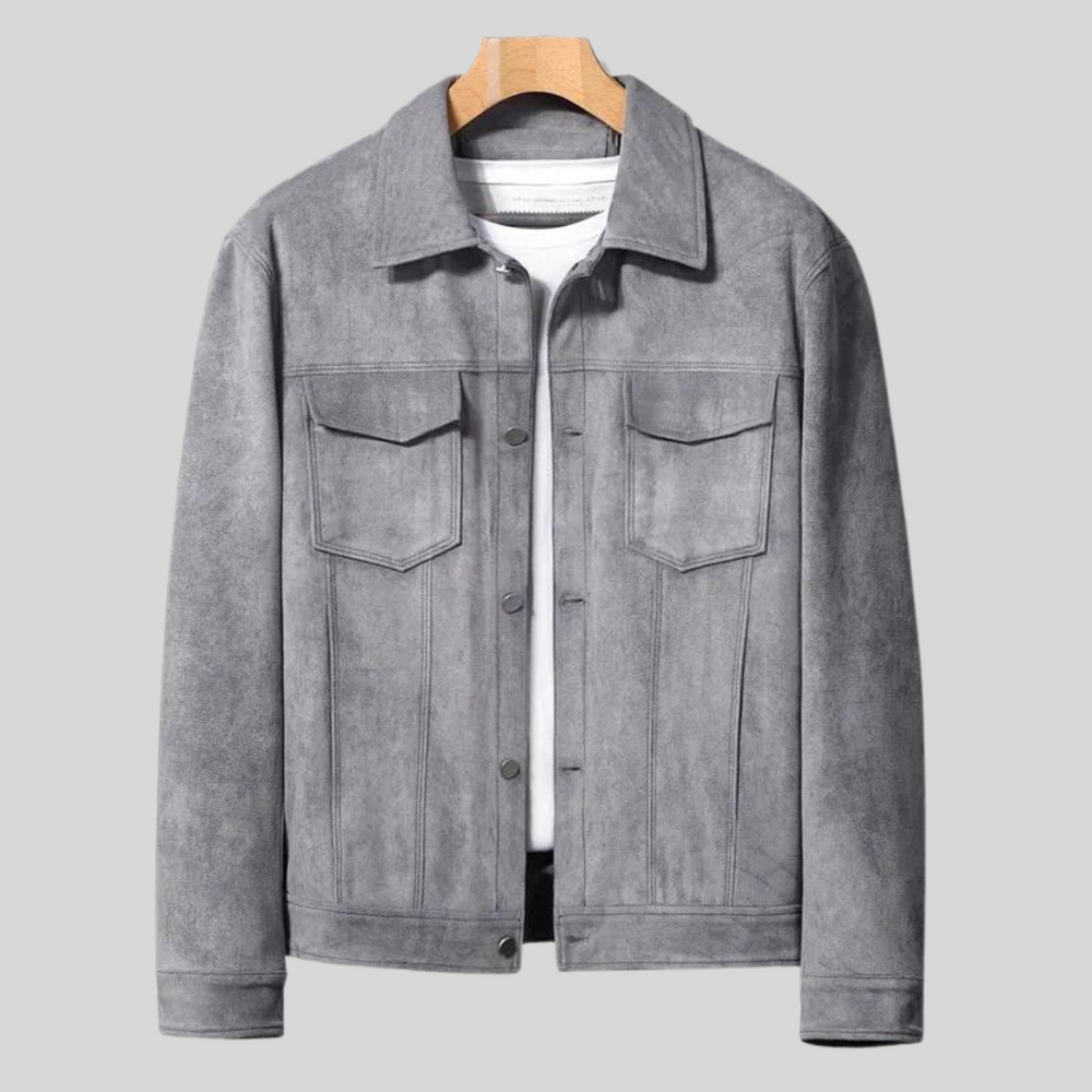 Men's Faux Suede Trucker Jacket, Snap Front Point Collar Lined Jacket