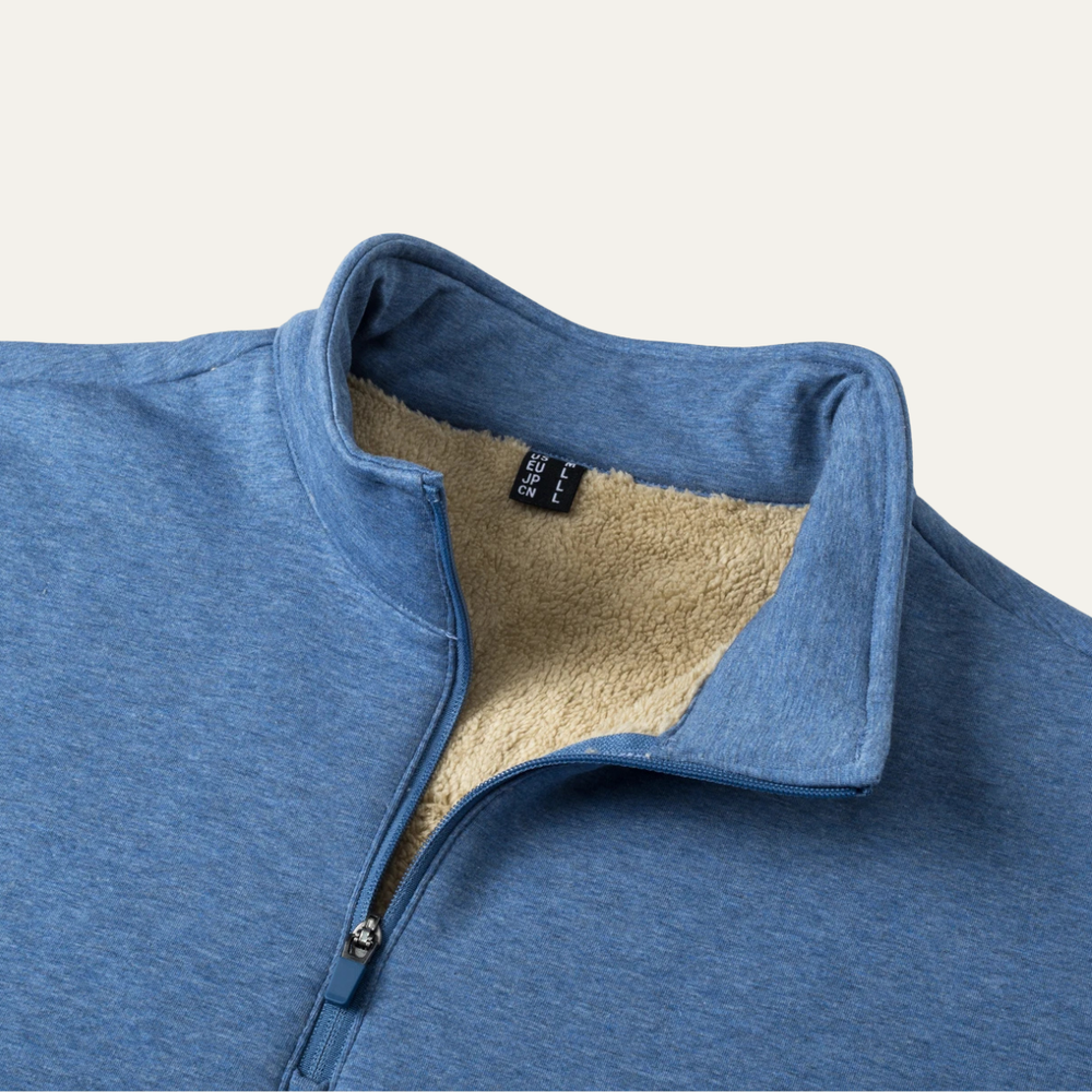 Men's Sherpa Lined Quarter Zip Sweatshirt, Stand Collar Cozy Winter Pullover