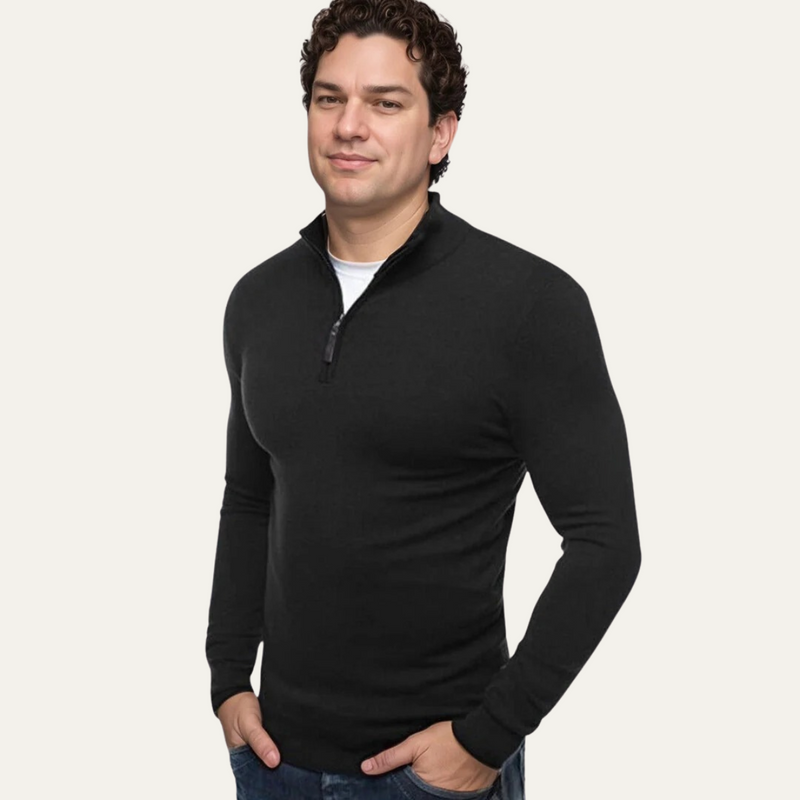 Men's Slim Fit Fine Knit Quarter Zip Sweater, Mock Neck Long Sleeve Pullover