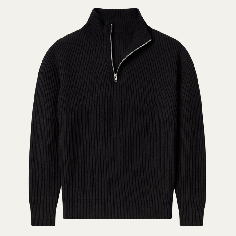 Men's Vertical Ribbed Quarter Zip Sweater, High Stand Collar Winter Pullover