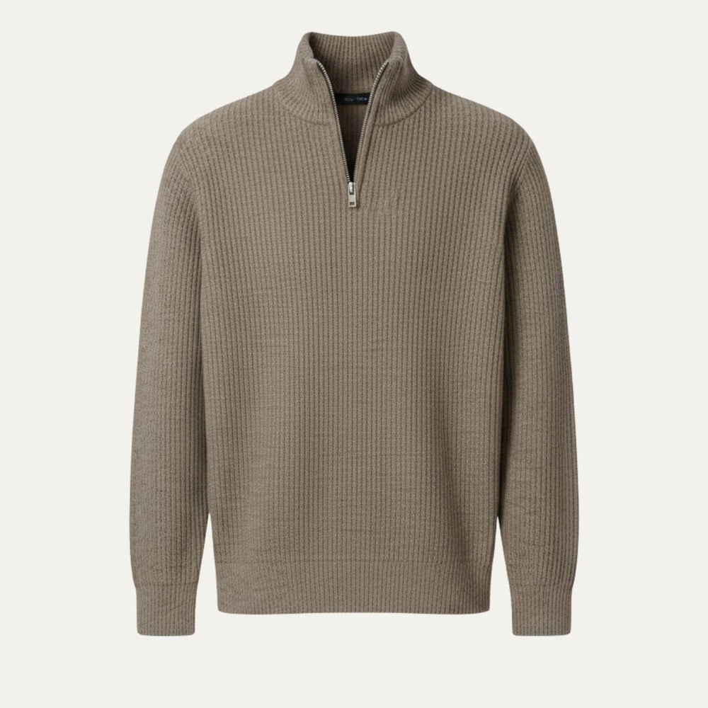Men's Vertical Ribbed Quarter Zip Sweater, High Stand Collar Winter Pullover