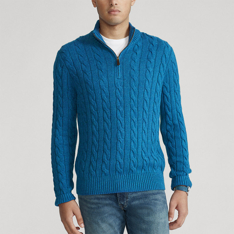 Men's Cotton Quarter-Zip Sweater, Oversized Winter Pullover