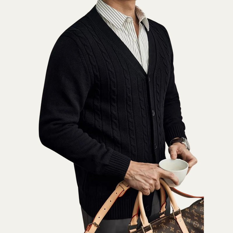 Men's Cable-Knit Cardigan, V-Neck Sweater