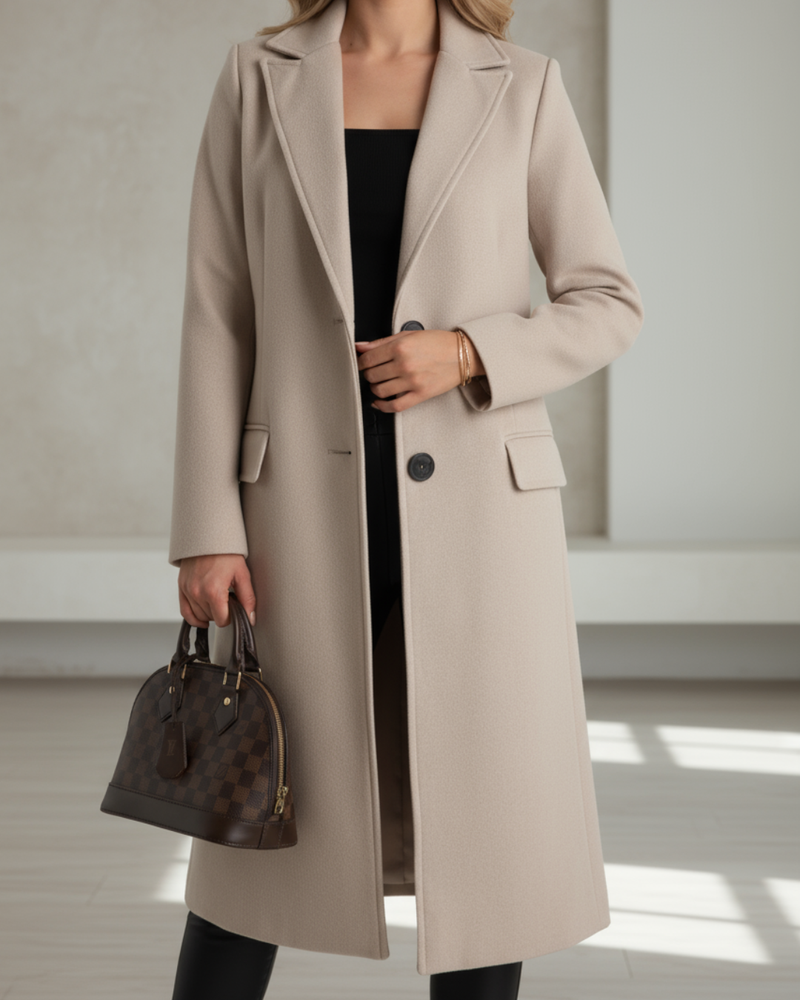 Women's Longline Notch Lapel Overcoat, Two Button Flap Pocket Winter Coat