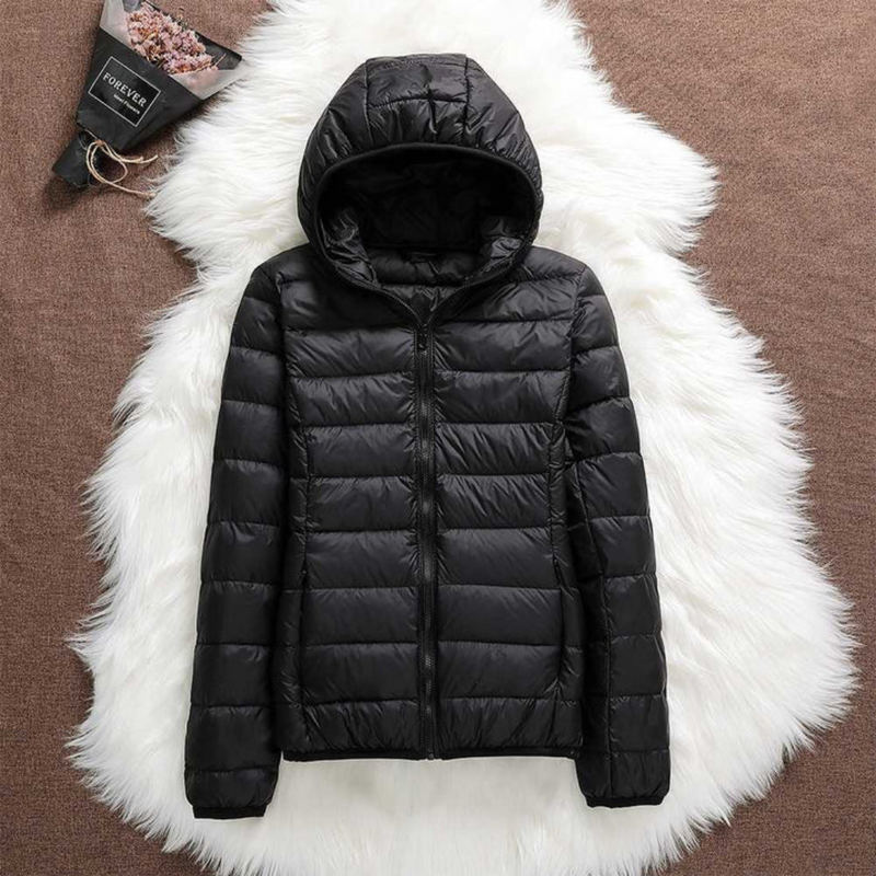 Women's Hooded Puffer Jacket, Lightweight Quilted Zip Up Winter Jacket