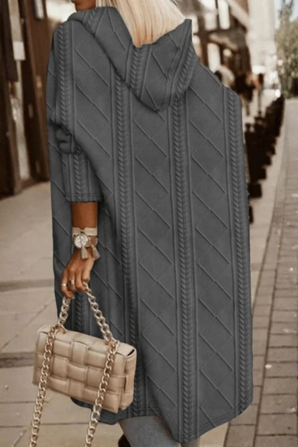 Women's Hooded Longline Cardigan, Cable Diamond Knit Open Front Patch Pocket Sweater
