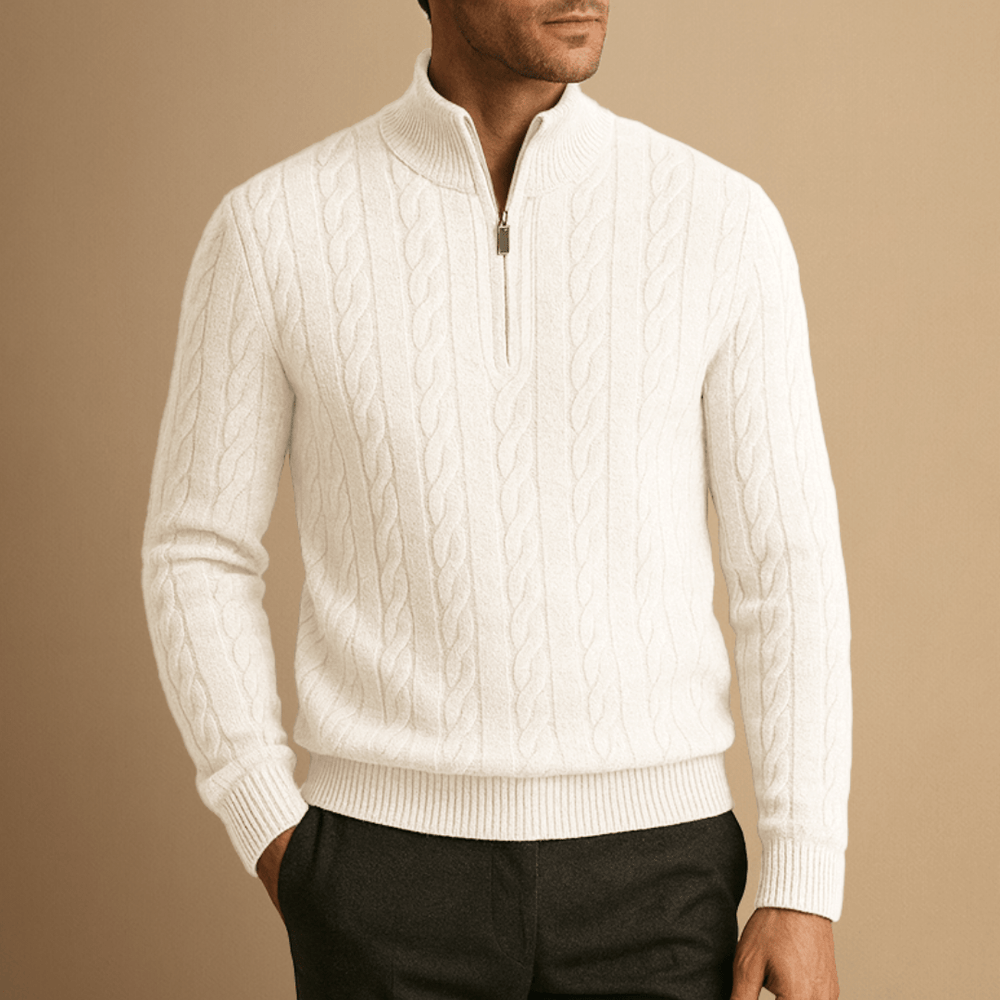 Men's Half-Zip Knit-Blend Quarter-Zip Sweater, Oversized Winter Ribbed Pullover