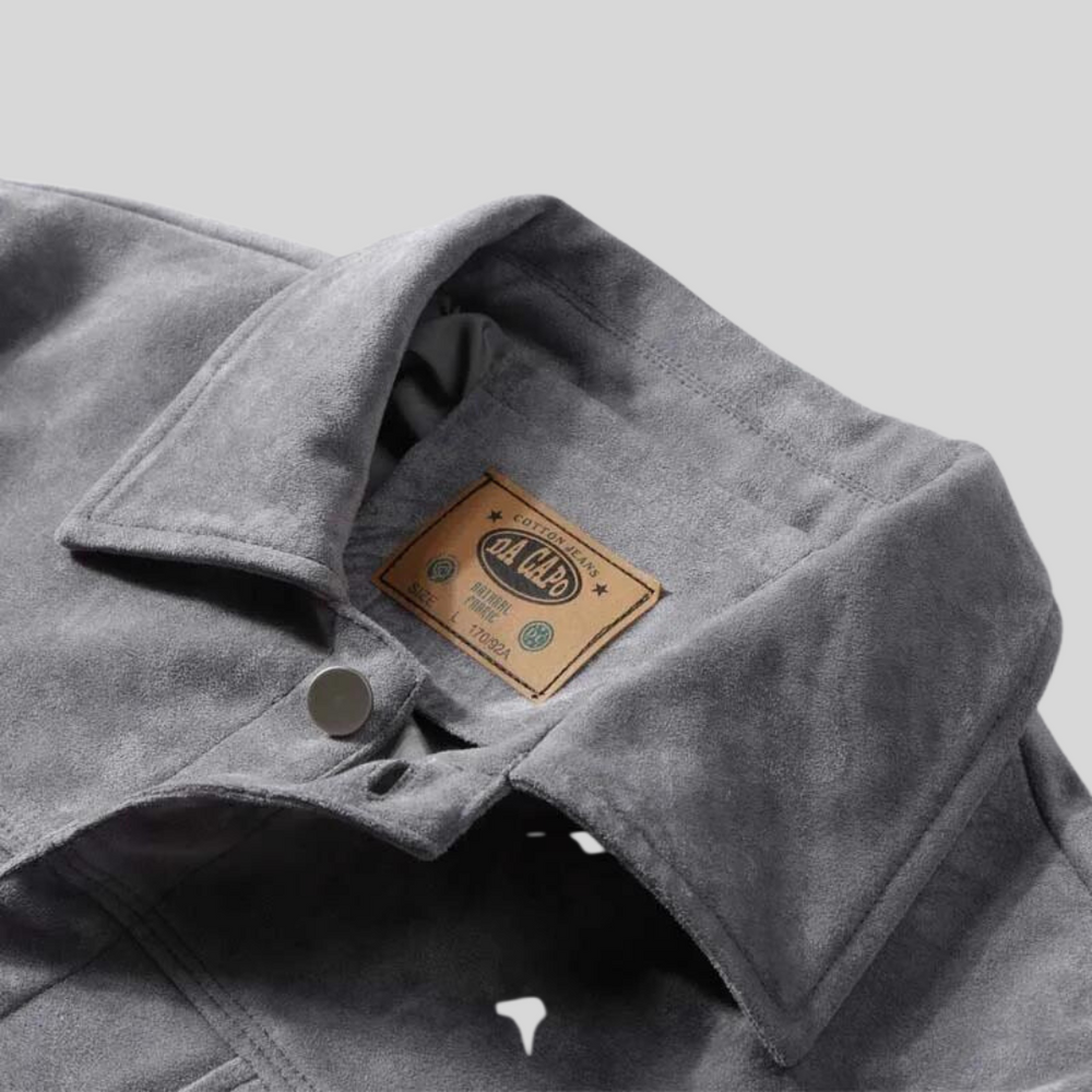 Men's Faux Suede Trucker Jacket, Snap Front Point Collar Lined Jacket