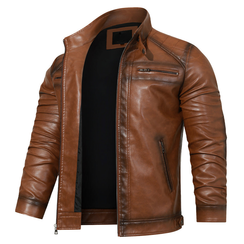 Men's Faux-Leather Rider Jacket, Zip-Up Winter Jacket