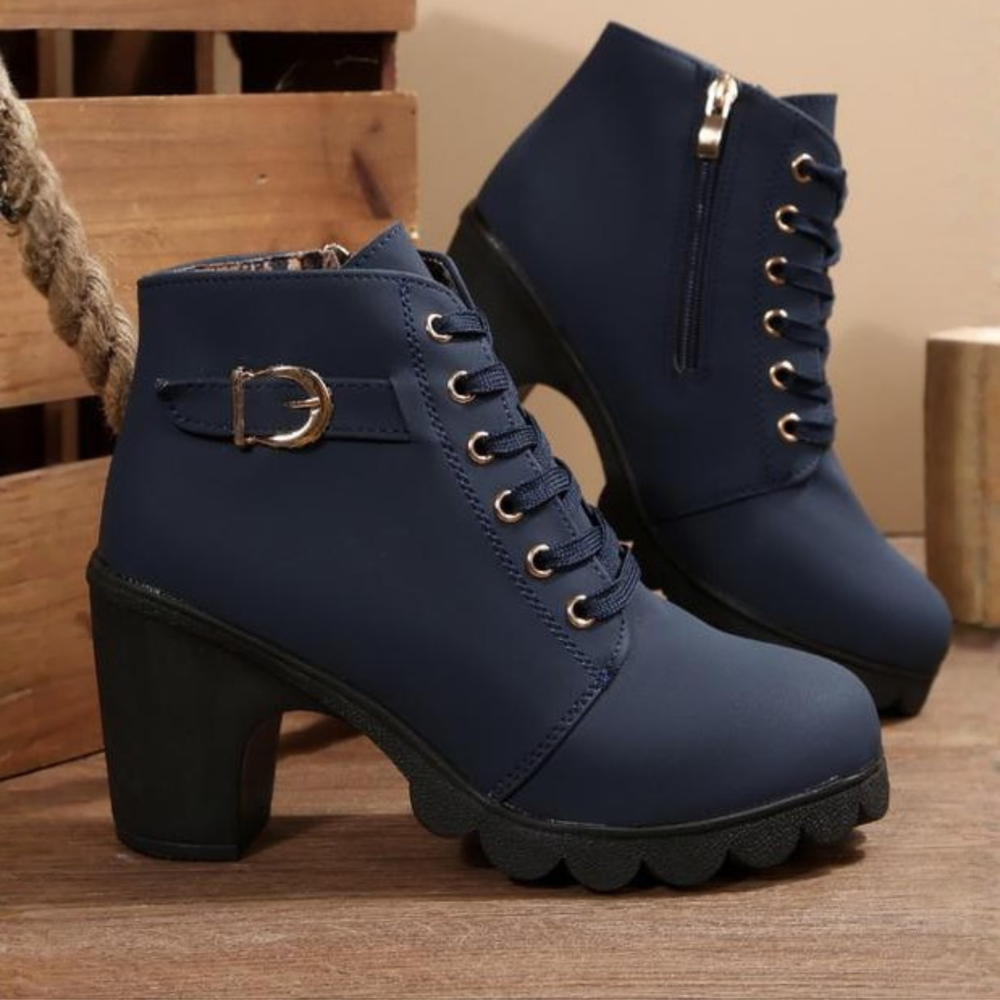 Women's Lace-Up Chunky Ankle Boots, Lugged-Sole Winter Boots