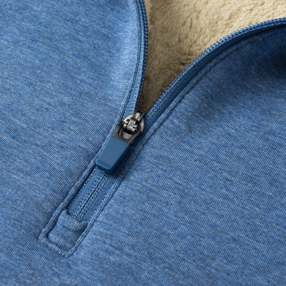 Men's Sherpa Lined Quarter Zip Sweatshirt, Stand Collar Cozy Winter Pullover