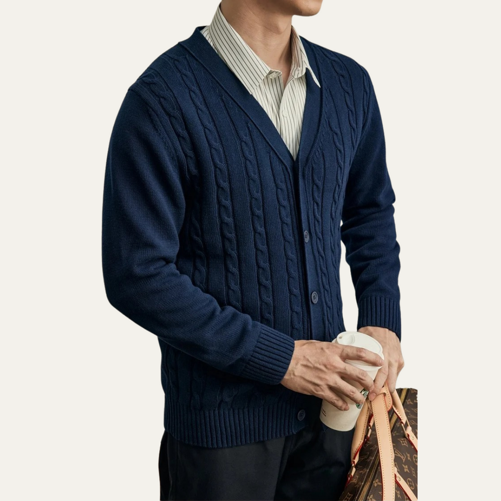 Men's Cable-Knit Cardigan, V-Neck Sweater