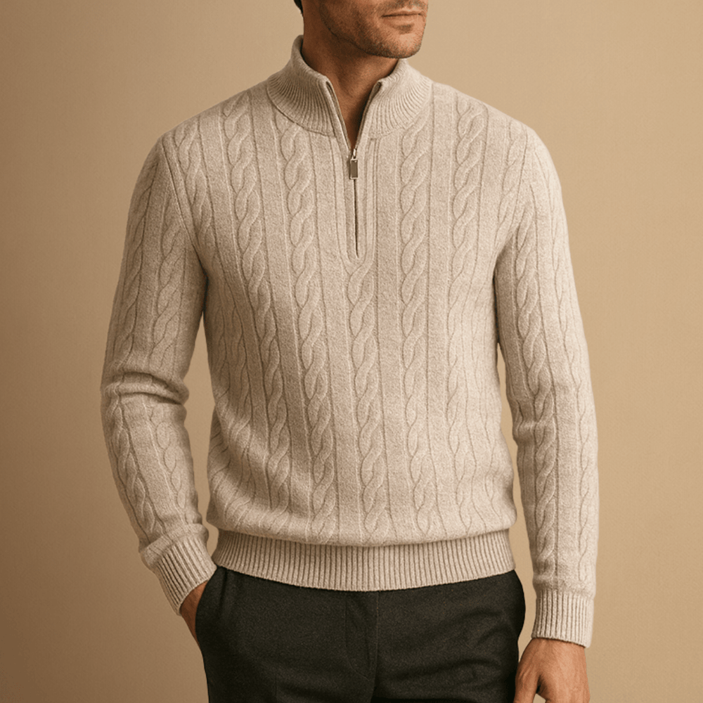 Men's Half-Zip Knit-Blend Quarter-Zip Sweater, Oversized Winter Ribbed Pullover