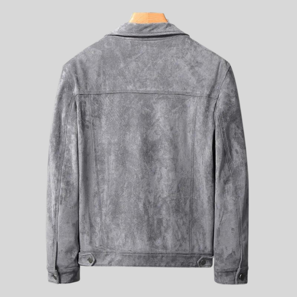 Men's Faux Suede Trucker Jacket, Snap Front Point Collar Lined Jacket
