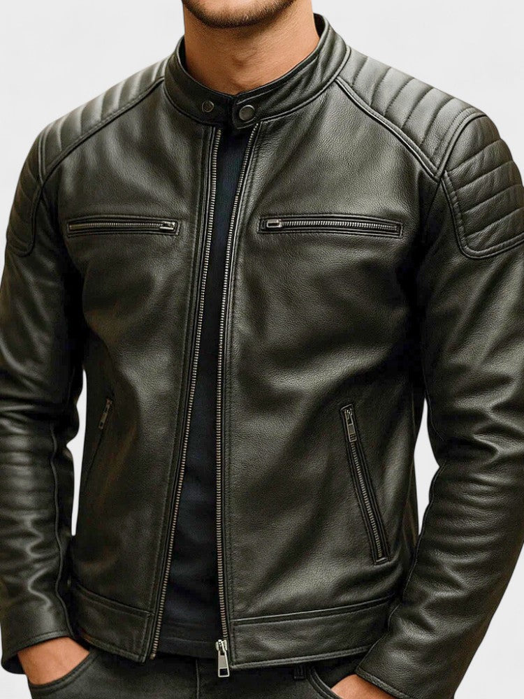 Men's Faux-Leather Zip Jacket, Moto Winter Jacket