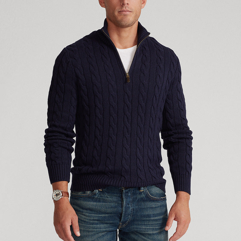 Men's Cotton Quarter-Zip Sweater, Oversized Winter Pullover