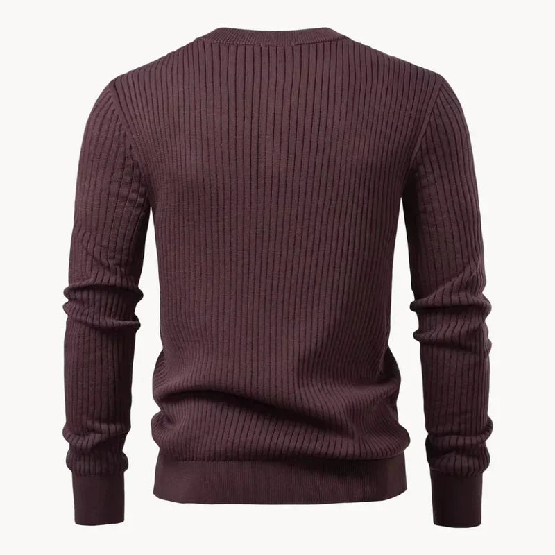Men's Ribbed Knit Henley Sweater, Three Button Long Sleeve Pullover