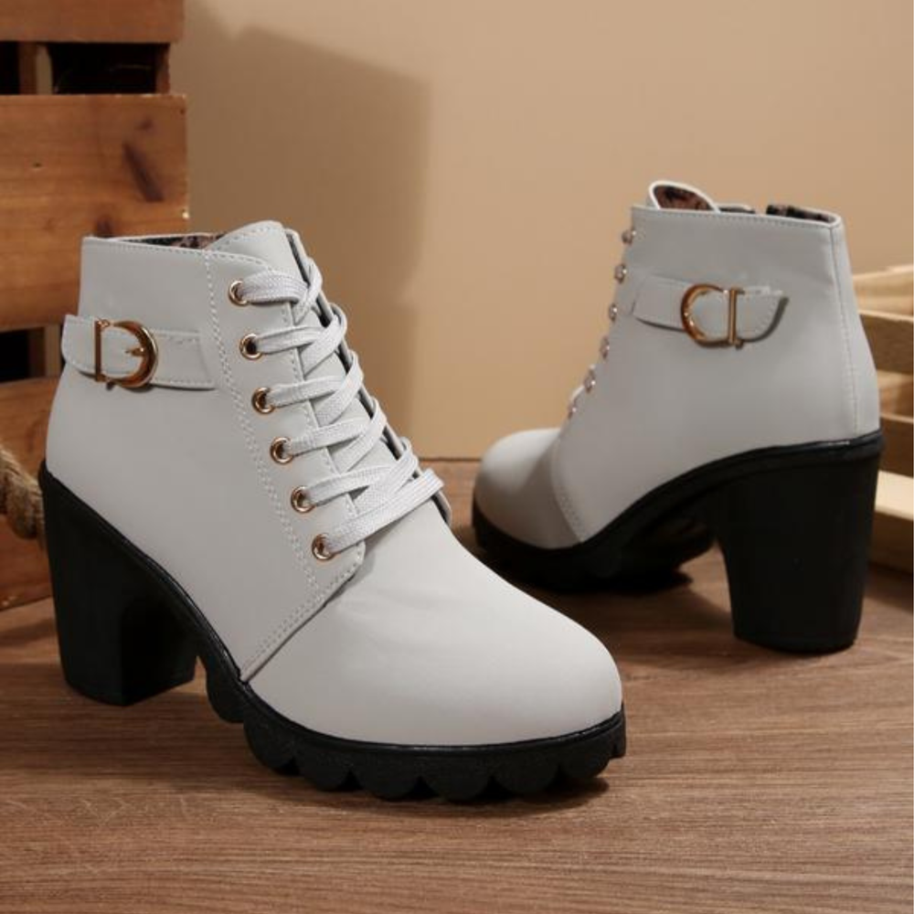 Women's Lace-Up Chunky Ankle Boots, Lugged-Sole Winter Boots