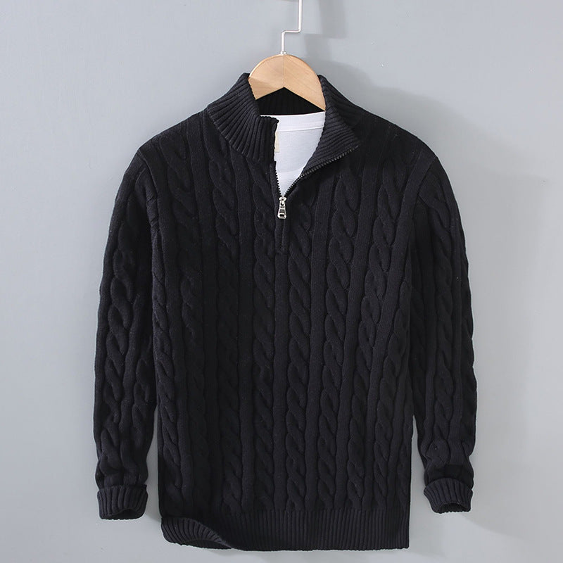 Men's Cotton Quarter-Zip Sweater, Oversized Winter Pullover