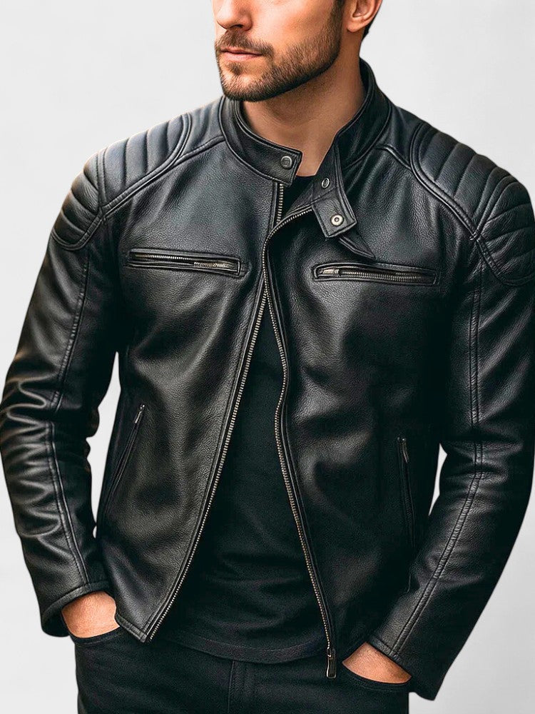 Men's Faux-Leather Zip Jacket, Moto Winter Jacket