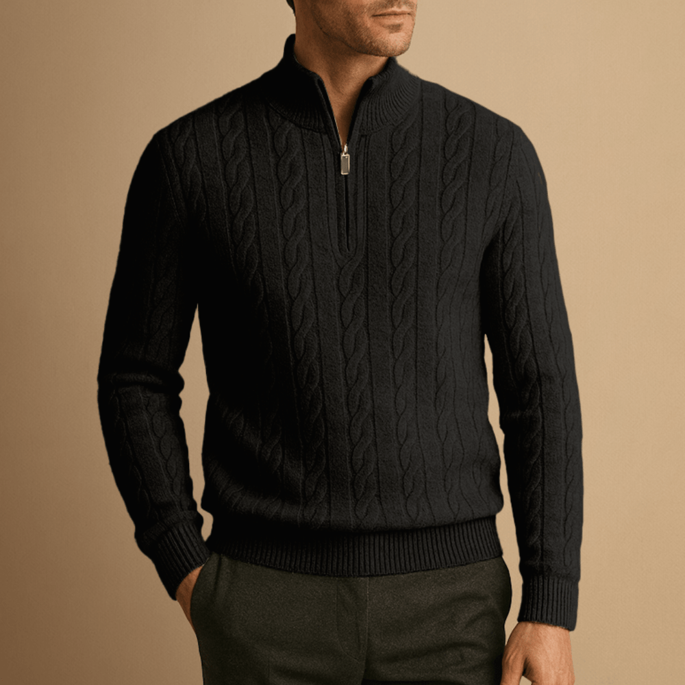 Men's Half-Zip Knit-Blend Quarter-Zip Sweater, Oversized Winter Ribbed Pullover