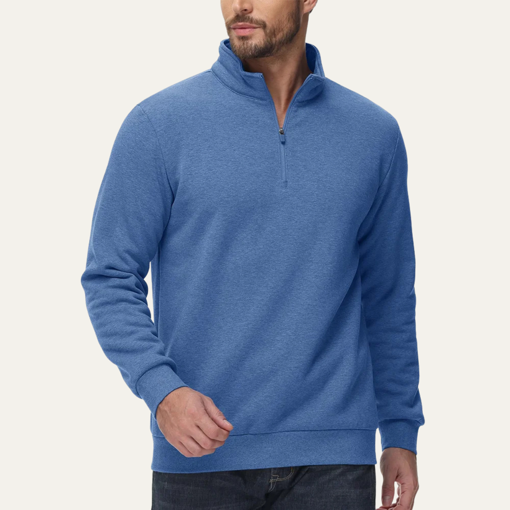 Men's Sherpa Lined Quarter Zip Sweatshirt, Stand Collar Cozy Winter Pullover