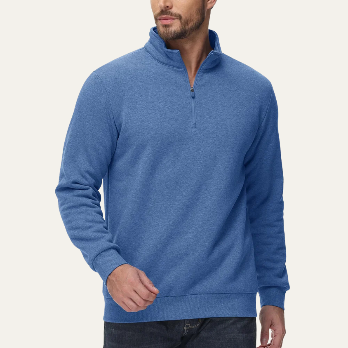 Men's Sherpa Lined Quarter Zip Sweatshirt, Stand Collar Cozy Winter Pullover