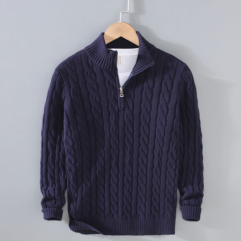 Men's Cotton Quarter-Zip Sweater, Oversized Winter Pullover