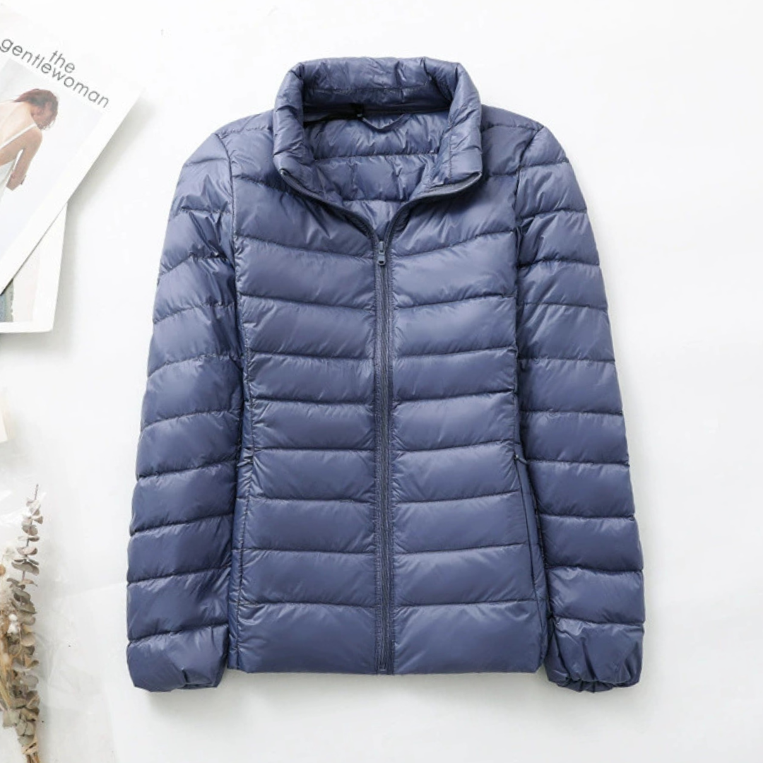 Women's Slim Quilted Puffer Jacket, Stand Collar Zip Up Padded Coat – Blue